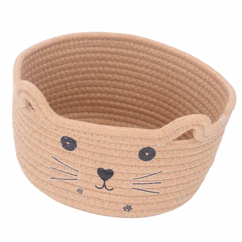 Cat Ear Cotton Rope Storage Basket Multi Functional Washable Round Woven Storage Basket for
