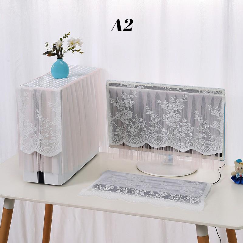 3PCS European Lace Desktop Computer Dust Cover Computer Cover 17 24 27inch LCD Monitor Protective Cover Keyboard Dustproof Cover