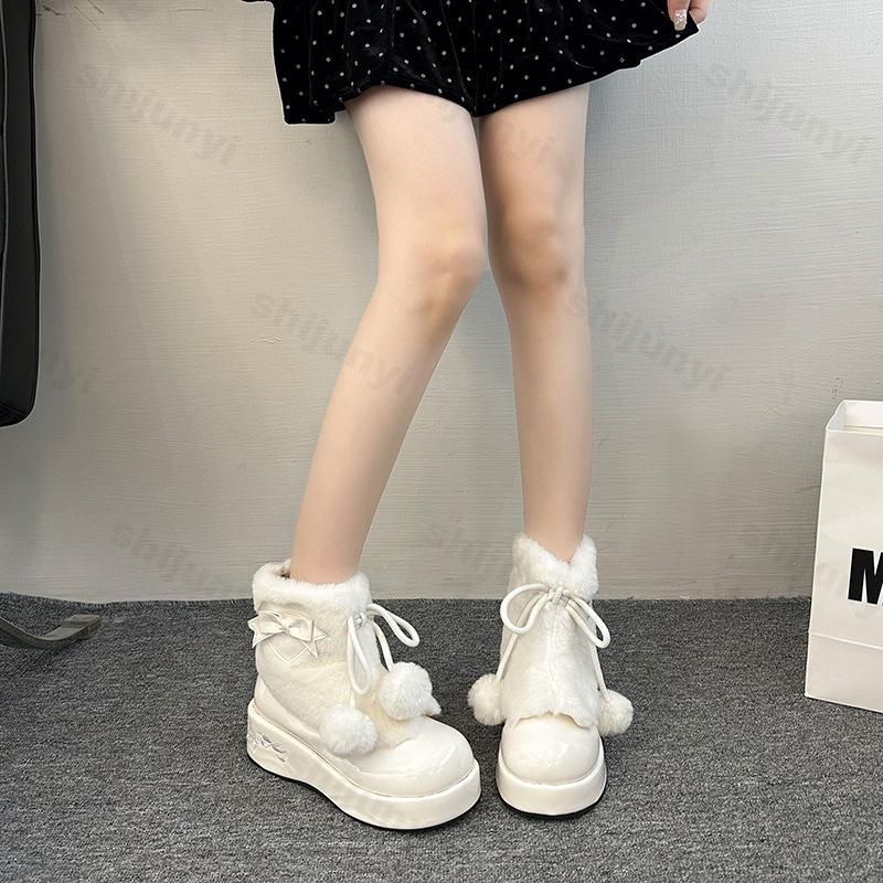 Women's Snow Boots 2026 Winter New Warm Plush Comfortable Anti Slip Ankle Boots Fashion Platform Bow Cotton Shoes Botas Mujer