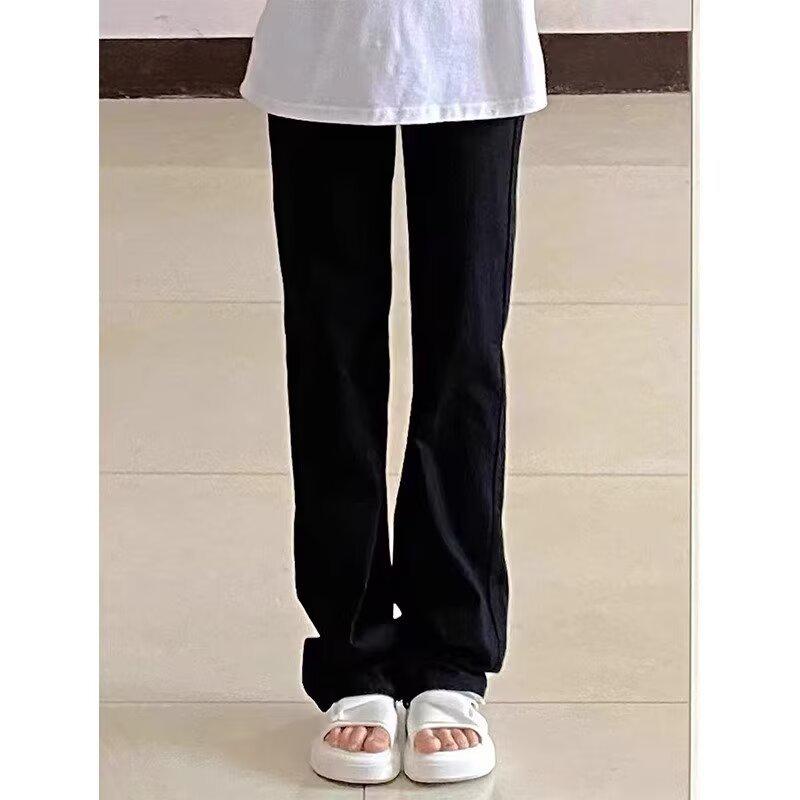 

2024 Осень Женские Джинсы с Высокой Посадкой Черные - Свободные, Стройнящие, Прямые, Корейский Стиль M чёрный