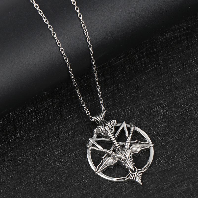 Gun Black Retro Pentagram Pan God Skull Goat Head Pendant Necklace Jewellery Gun Black Retro Pentagram Pan God Skull Goat Head Pendant Necklace Jewellery