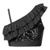 Girls Sequin Ruffle Detail Asymmetrical Straps Sleeveless Top Elastic Band Performance Crop Top