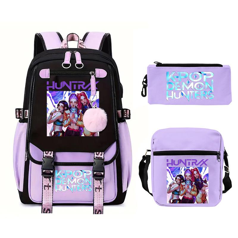 KPop Demon Hunters Fashion Student School Bag Shoulder Backpack Casual Pencil Bag