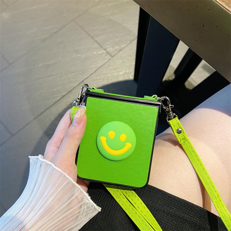 Cute 3d Face Beads Bracelet Hinge Protector Full Protection Phone Cover For Samsung Galaxy Z Flip 4 3 Case Crossbody Lanyard