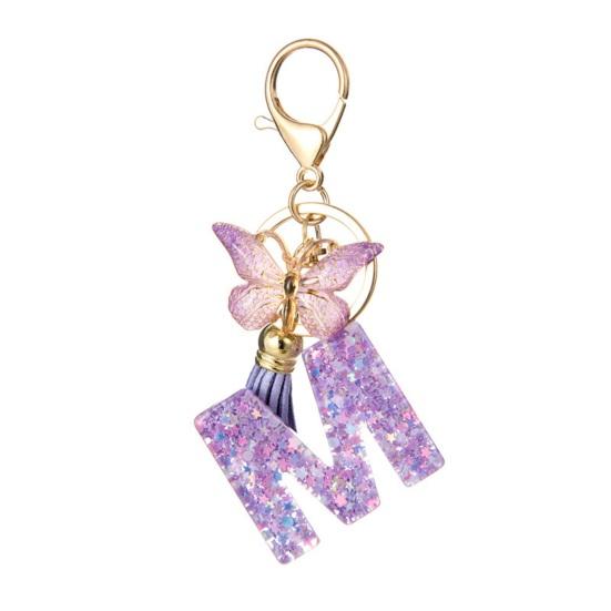 Purple Series Keychain Pendant Sequins Star Initial Letter Key Chain