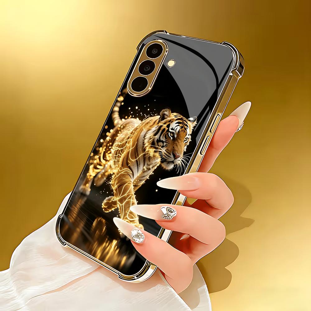 Fierce Tiger Electroplated Glass Phone Case Suitable for Samsung GalaxyS26 S25 S24 S23 S22 S20FE/Ultra/Plus Anti Fall Back Cover