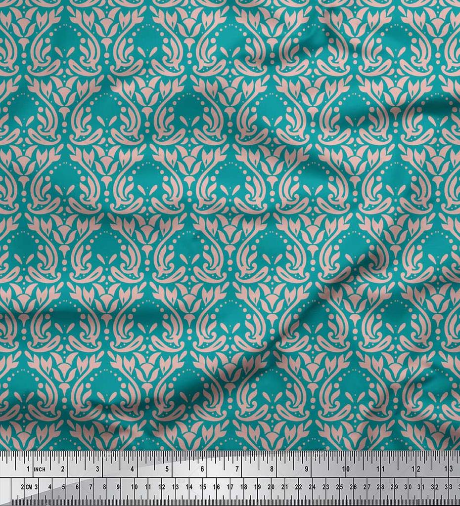 Soimoi Red Japan Crepe Satin Fabric Palmette Damask Decor Fabric Printed Metre 42 Inch