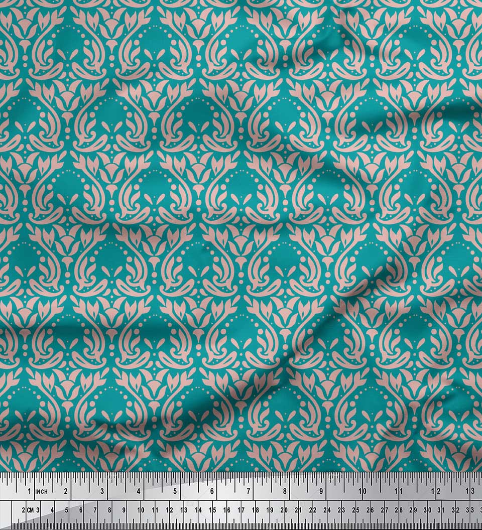 

Soimoi Red Японська креп-сатин Тканина Palmette Damask Decor Fabric Printed meter 42 Inch 42 Inch Wide - Poly Crepe зелений