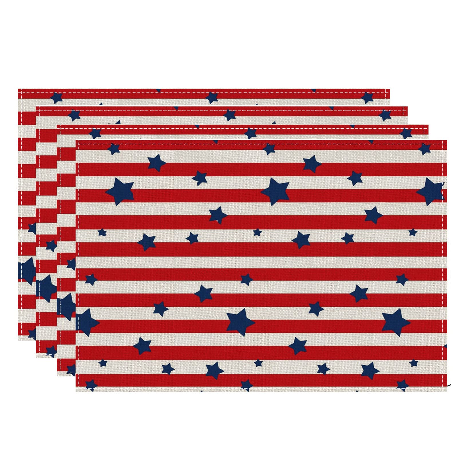 

BOTB LIHM 4th of July Placemats Set of 4 Stars Patriotic America Memorial Day Independence Day Dining Table Decoratios Table Mats Placemats set of 4 (12x18 inch）
