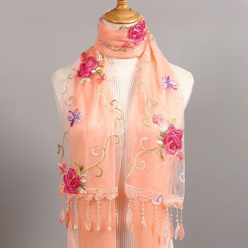 Silk Scarf for Women In Winter Elongated Embroidered Flower Scarf Draped Over A Shawl Patchwork Lace Scarf Fashionable Neck Protection Scarf