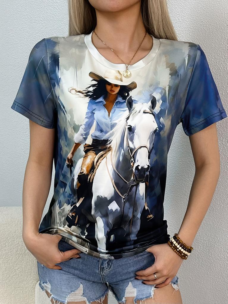 Summer New Horse T-Shirts Graphic 3D Print Women's Short Sleeve T Shirt Streetwear Harajuku Y2K Casual Tees Tops Female Clothing