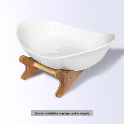 ZISIZ Ceramic Fruit & Snack Plate with Bamboo Stand