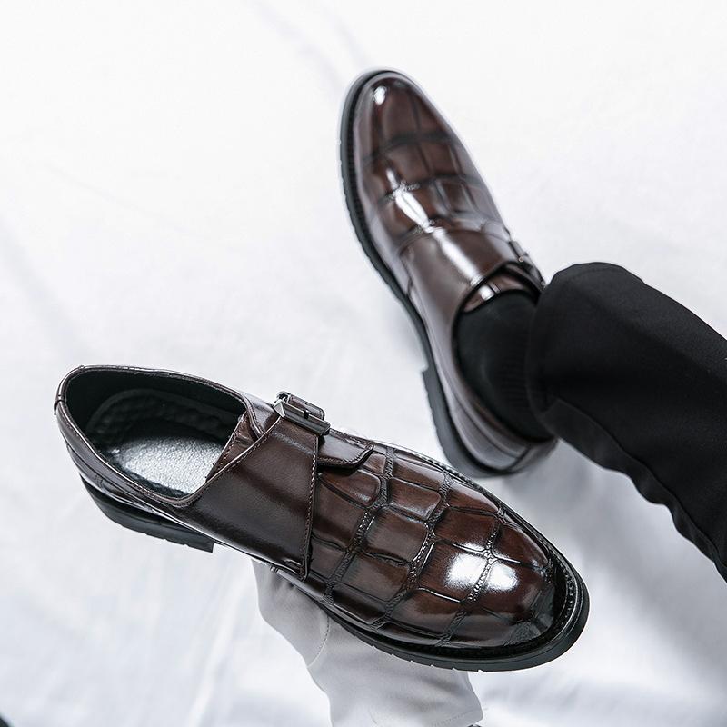 Large Size Fashion Business Munk Shoes Outdoor British Trend Low Top Leather Shoes Men's Leather Lazy Shoes
