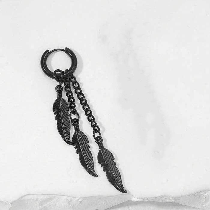 

Креативные красочные клипсы для ушей-цепочки из нержавеющей стали в виде пера и листа - Модные длинные висячие серьги