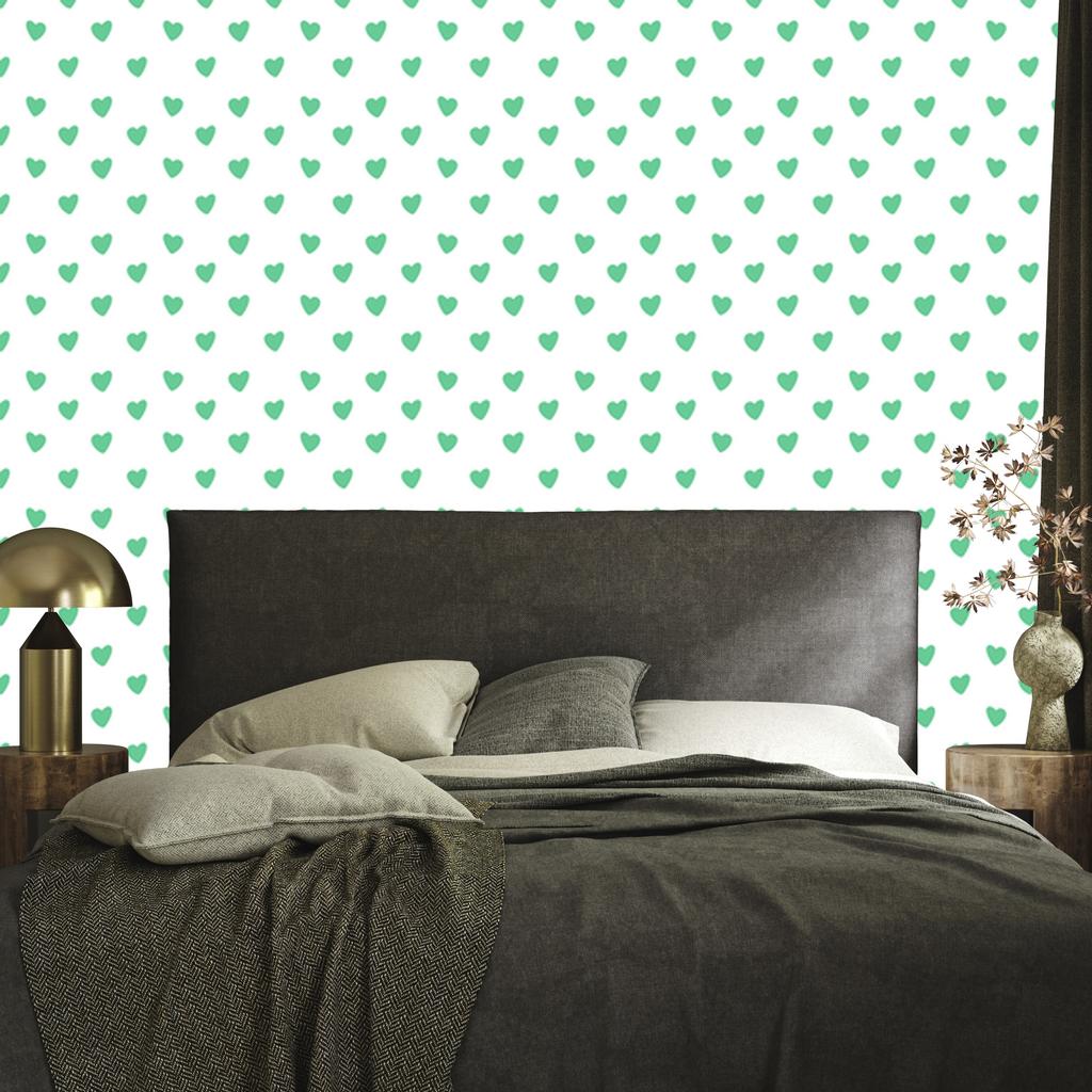 Heart Wallpaper White, Mint and Green 50x1000