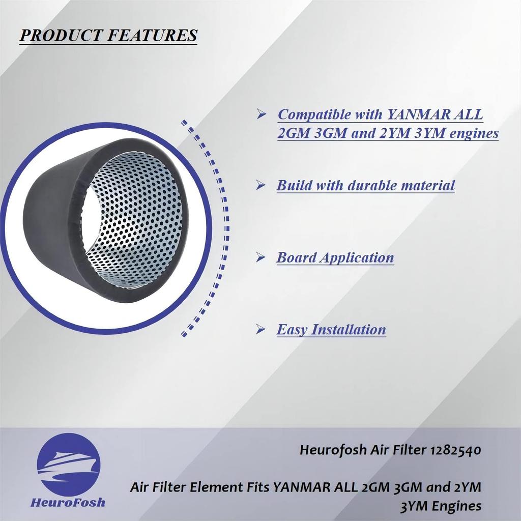 HeuroFosh 128270 Air Filter Element Fits Yanmar All 2GM 3GM 2YM 3YM Marine Engines 12540