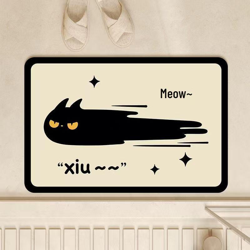 

Quick-Dry Black Cat Diatom Mud Bathroom Mat - Non-slip, Wear-resistant, and Water-Absorbing with Cartoon Design 30x40 [Diatom Mud Upgraded Version]
