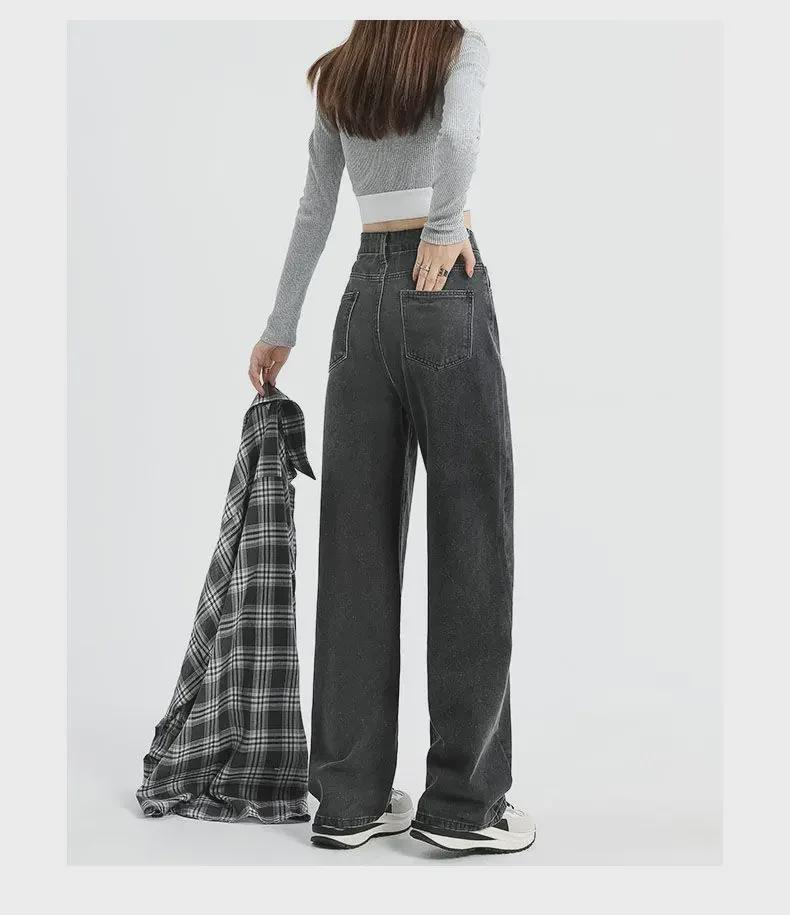 Women's High Waist Plush Wide-Leg Jeans: Thick, Loose, and Versatile for Spring, Autumn, and Winter.