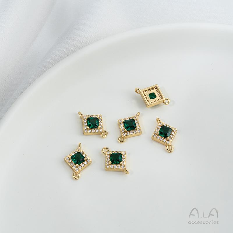 14K Gold-Filled Emerald Olive Green Zircon Geometric Double Hoop Jewelry Accessory