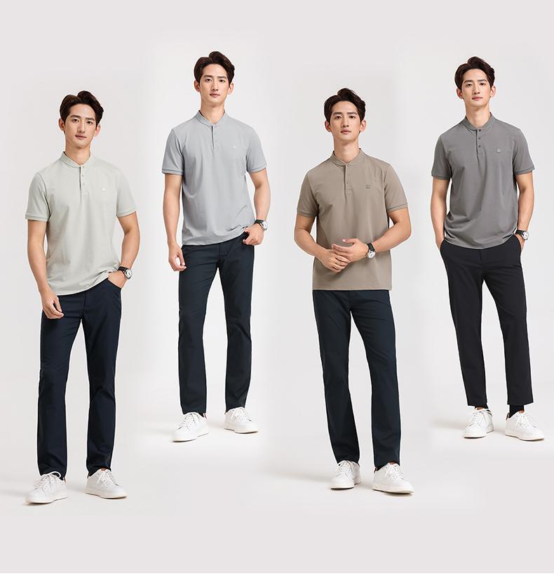 [Refreshing and Breathable] Langdeng Men's Summer Fashion and Leisure Lyocell Cotton Henley Neck Short Sleeve T-shirt