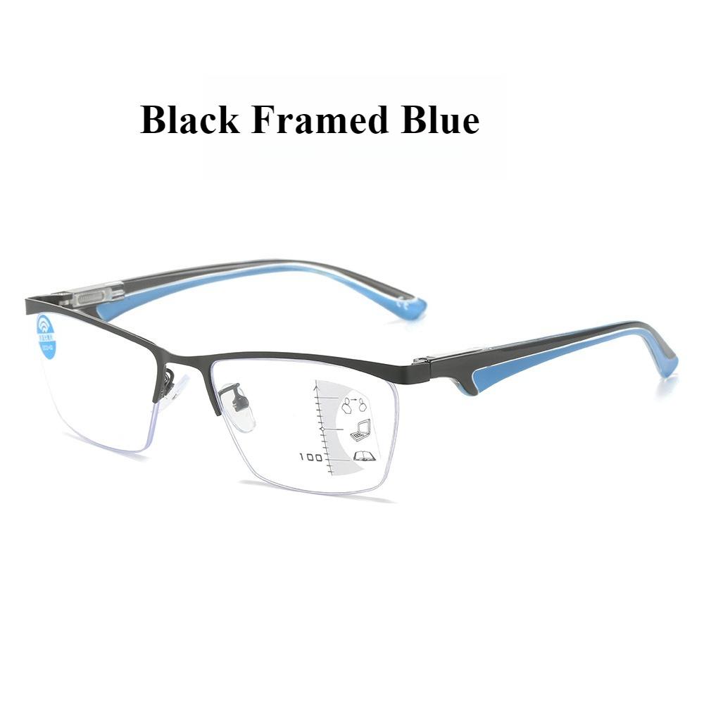 

Multifocal Reading Presbyopia Eyeglasses Metal Material Optical Prescription Lenses Half Glasses Frame Presbyopia Eyeglasses Neutral Business 3.5