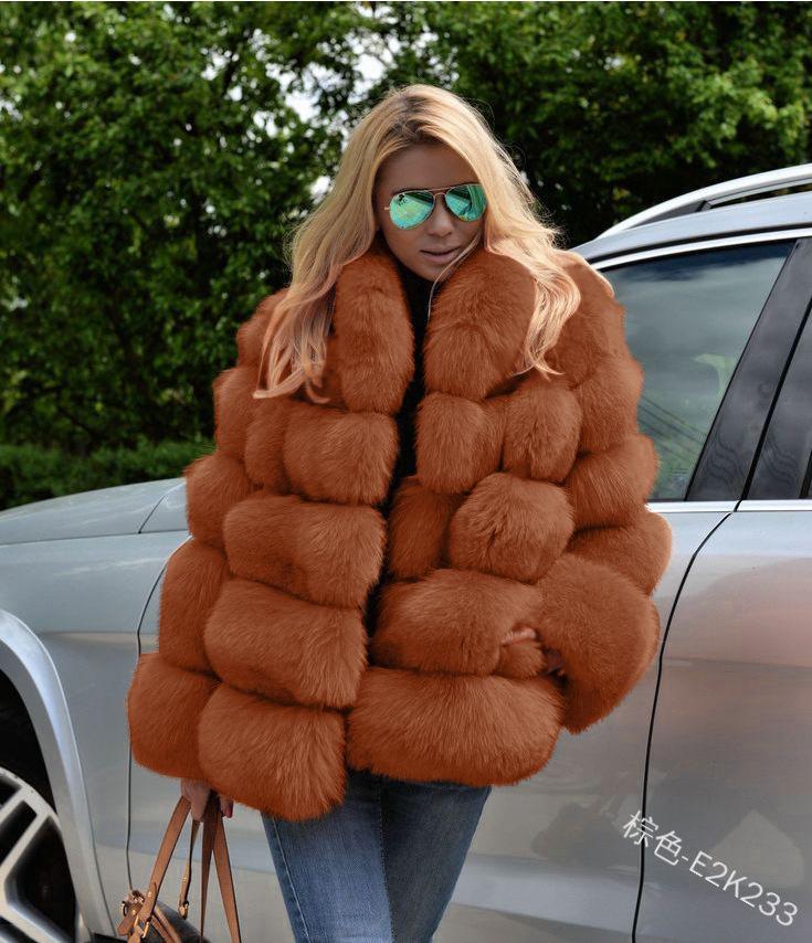 Women's Autumn/Winter Faux Fur Coat with Fox Fur Accents