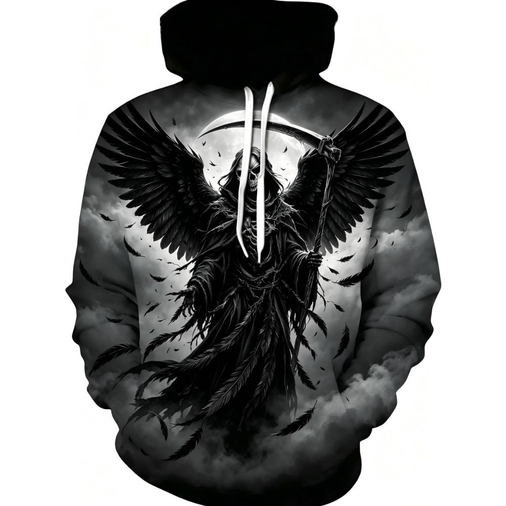 Halloween American Men's New Autumn Horror Skull Print Micro Elastic Comfortable Hooded Sweatshirt Ooutdoor Street Style Top