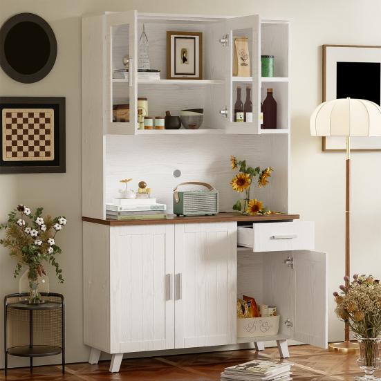 Kitchen Cabinet Visible Door Sideboard with Microwave Stand Opening Shelves Wine Drawer Design Pantry Storage Dining Room Furniture