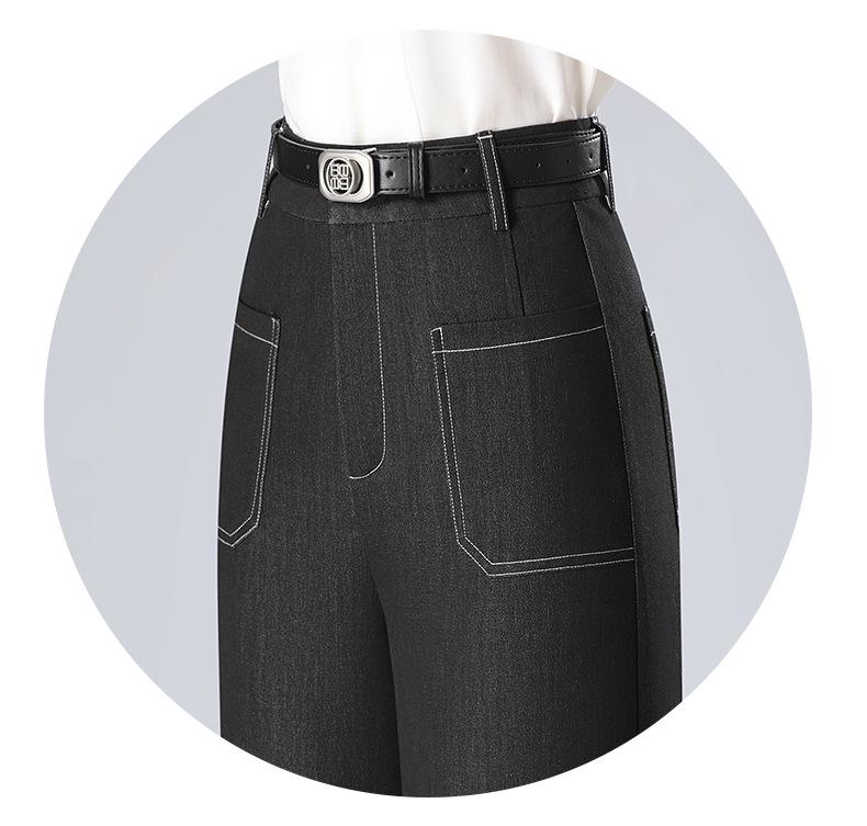 Spring 2025 Women's High-Waist Wide-Leg Denim Trousers - Slim Fit, Drape, Straight-Leg Design for Mature Styles