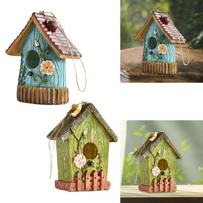 Hanging Bird House Outdoor Resin Rustic Bird Nest Decorative Birdhouse Garden Decor for Patio Trees Fence Yard Bird Lovers Gift