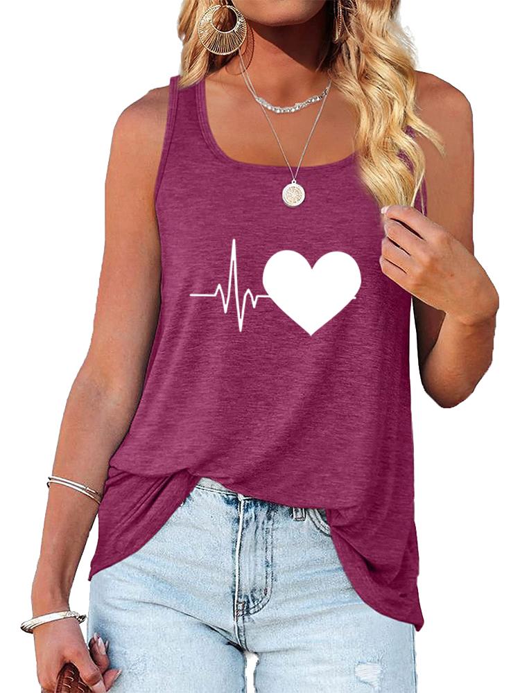 Women Fashion Printed Tank Top Summer Casual Round Neck Sleeveless Shirt