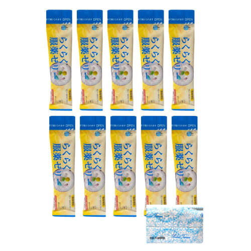 Ryukakusan Easy-to-Swallow Jelly Sticks, 25g x 10 Sticks, Includes Original Pocket Tissues