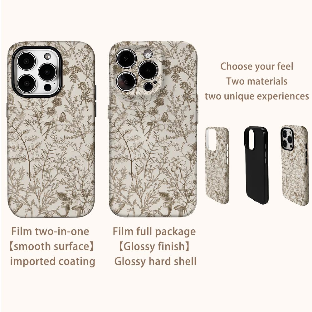 Custodia per Telefono Beige Giardino per IPhone 16 15 14 13 12 11 X XS XR XSMAX 7 8 Pro Max Plus Cover Posteriore a Doppio Strato