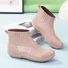 Fashion Rain Shoes Women's Short Tube with Velvet Warm Rain Boots To Buy Vegetables, Car Wash and Anti-skid Water Shoes