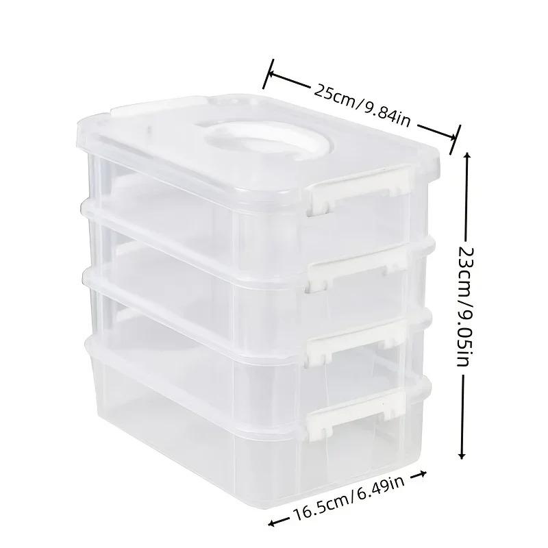 4-Layer Transparent Plastic Storage Box, Stackable Divided Compartments Organizer for Building Blocks, Portable Drawer Container