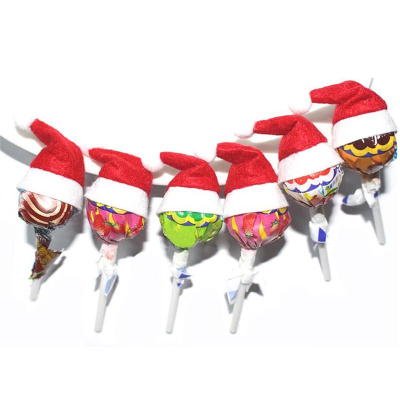 6pcs Mini Santa Claus Hat Christmas Party Xmas Decor Holiday Lollipop Cap Top