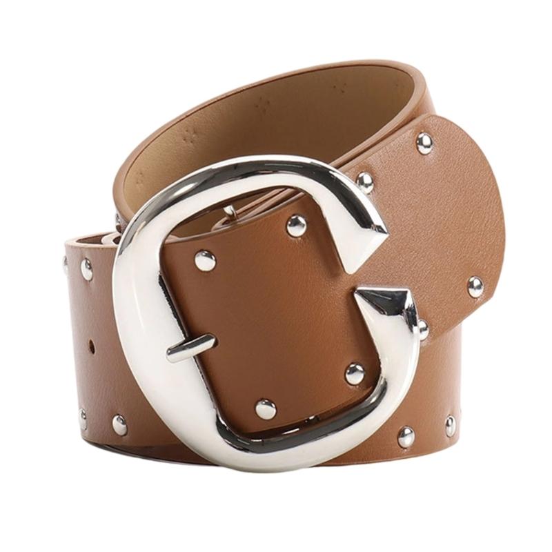 Double Row Rivets Studded Waist Belt PU Leather Waistband Punk Waiststrap Corset Belt for Women Girl Daily Outfit