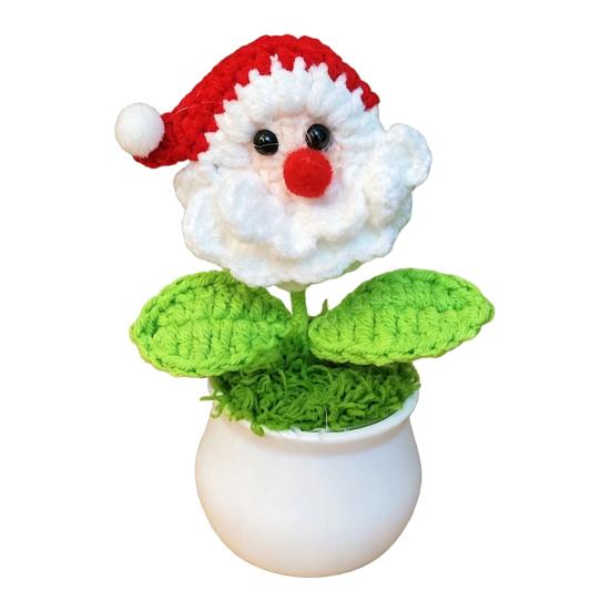 Holiday Desk Accessories for Office Hand Crochet Potted Christmas Tree, Creative Knitted Plant, Mini Crocheted Ornaments Cute Home Desktop Decorations