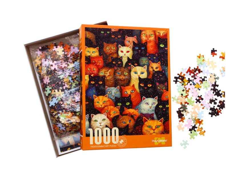 Puzzle 1000 Elementów - Kolorowe Koty - 70×50 Cm - Dla Miłośników Zwierząt 14+