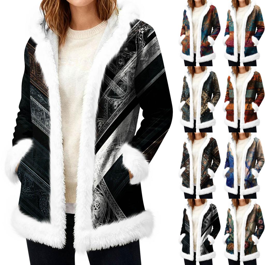 Cardigan con cappuccio in pile casual da donna con tasche Capospalla caldo