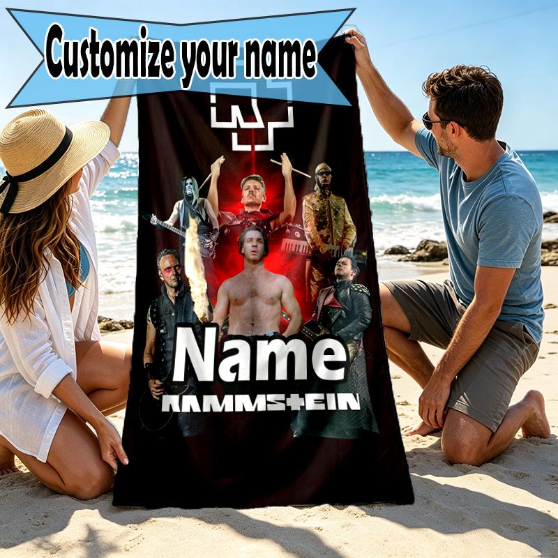 Custom Name Personalized Rammstein Print Beach Towel, for Trip Camping Beach Party Home Decor, Birthday Gift for Family & Friends