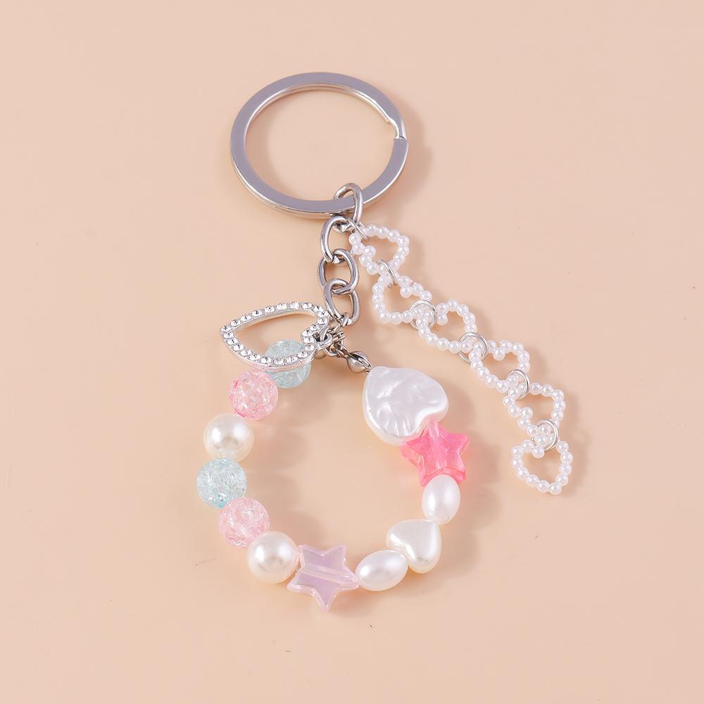 Pretty Handmade Pearl Bowknot Keychain for Women Girl Love Heart Key Ring Pendant Handbag Accessories DIY Jewelry Gift