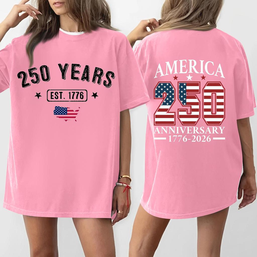 Damen Casual Unabhängigkeitstag 250. Jubiläum Bedrucktes T-Shirt Rundhals Pullover Kurzarm Oberteil
