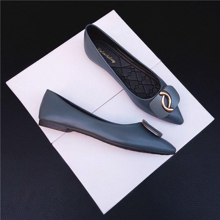 Spring new versatile flat shoes women's soft sole shallow mouth pointed single shoes soft leather four seasons ladyshoes black work shoes