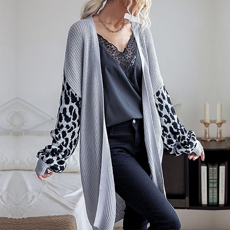 Lässiger Trend Vielseitiger Herbst- und Winter Strick-Leoparden-Cardigan-Pulloverjacke für Frauen im Nahen Osten