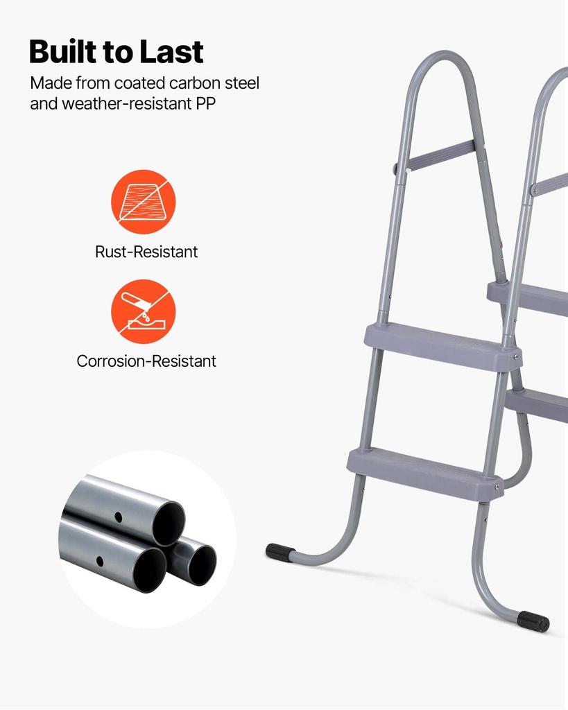 Above Ground Pool Ladder, 2-Step Steel A-Frame Swimming Pool Stairs for 83.8 Cm High Wall, 136 Kg Capacity Entry/Exit Steps with Secure Non-Slip