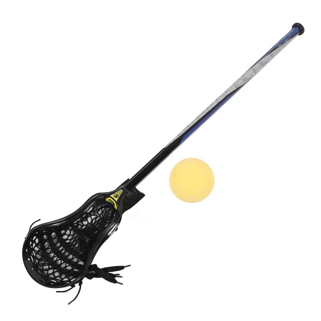 Boys Lacrosse Stick Set Complete 30in with Ball Non Falling Tail Cap Outdoor Team Sports Player Equipment Black Mesh