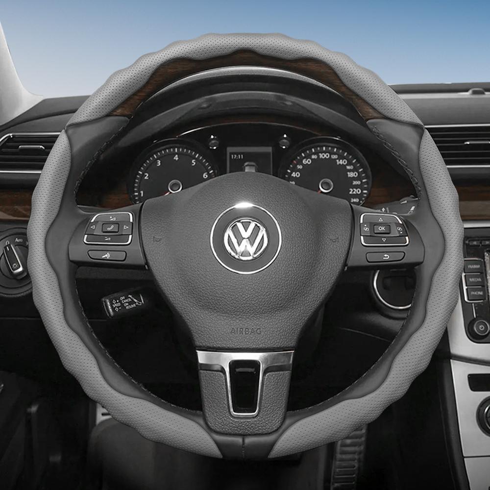 Suitable for Volkswagen Steering Wheel Cover, Wavy Sports Breathable Leather Segmented Anti-Slip Sweat-Absorbing Protective Cover Golf Passat Polo