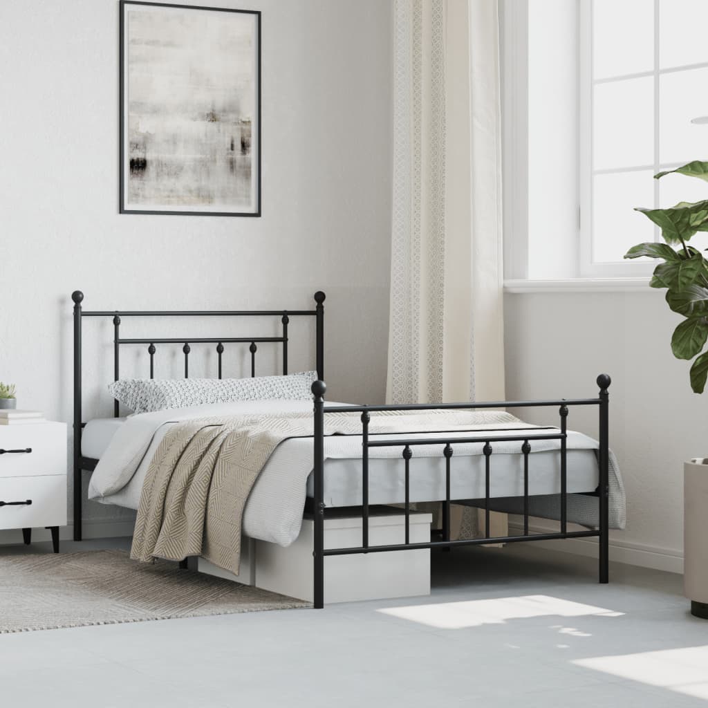 Metal Bed Frame with Headboard and Footboard Black 107 x 203 cm