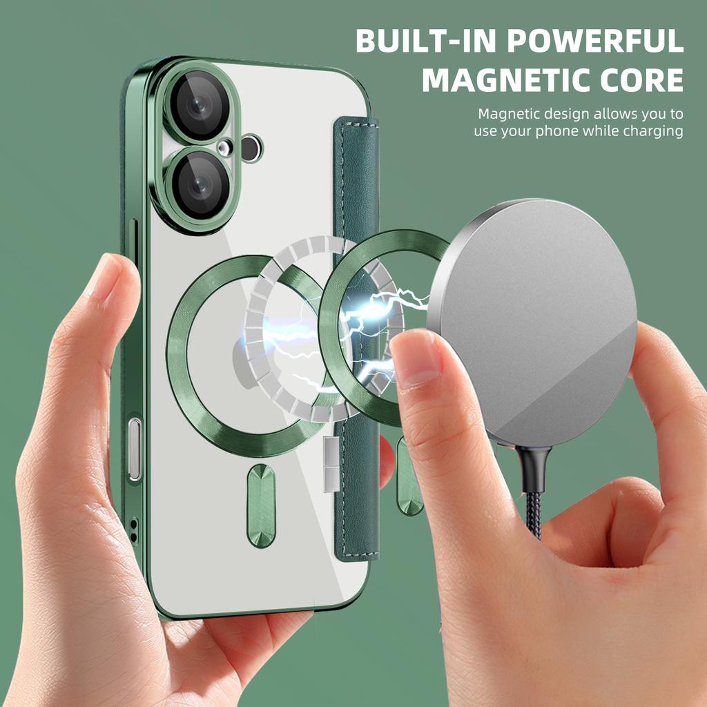 For iPhone 16 Magnetic Case RFID Blocking Leather Phone Cover